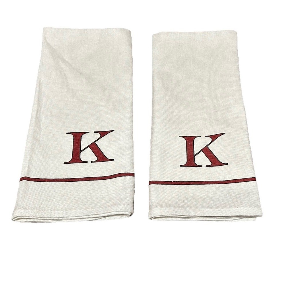William Sonoma "K" Monogrammed Hand Towels Set Of 2 NWT